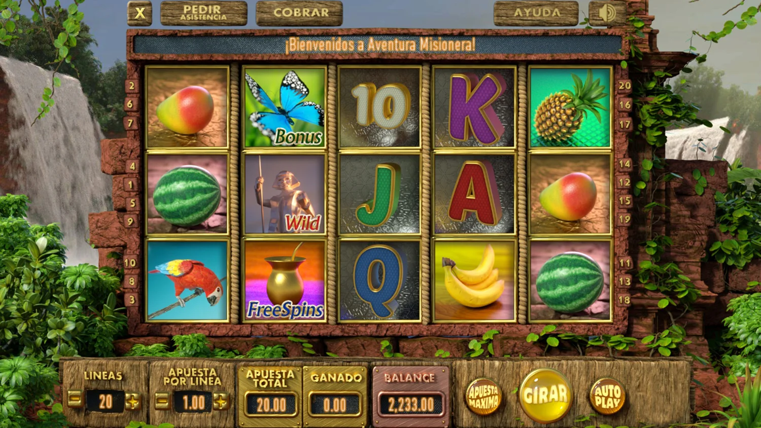 Aventura Misionera slot game on the Millonera VLT platform